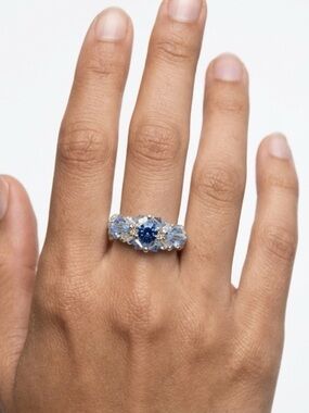 Swarovski Sapphire Blue Floral Cluster Ring - Women Jewelry